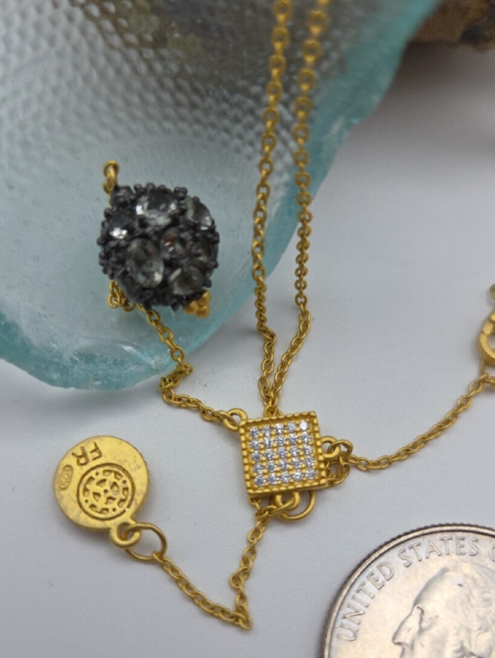Frieda Rothman Gold Drop Necklace with Black Crystal Pendant - Women Jewelry